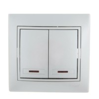 Выключатель 2кл. СП Mira 10А IP20 с инд. со вставкой сер. метал. Lezard 701-1010-112