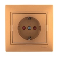 Розетка 1-м СП Mira 16А IP20 с/з защ. шторки со вставкой керамика зол. метал. Lezard 701-1313-124