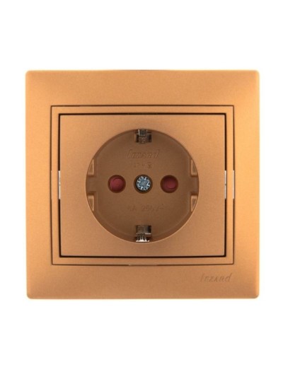 Розетка 1-м СП Mira 16А IP20 с/з защ. шторки со вставкой керамика зол. метал. Lezard 701-1313-124