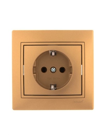 Розетка 1-м СП Mira 16А IP20 с/з со вставкой керамика зол. метал. Lezard 701-1313-122