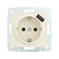 Розетка 1-м СП Vesna с/з с заряд. устройством USB механизм крем. Lezard 742-0388-181