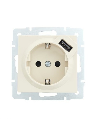 Розетка 1-м СП Vesna с/з с заряд. устройством USB механизм крем. Lezard 742-0388-181