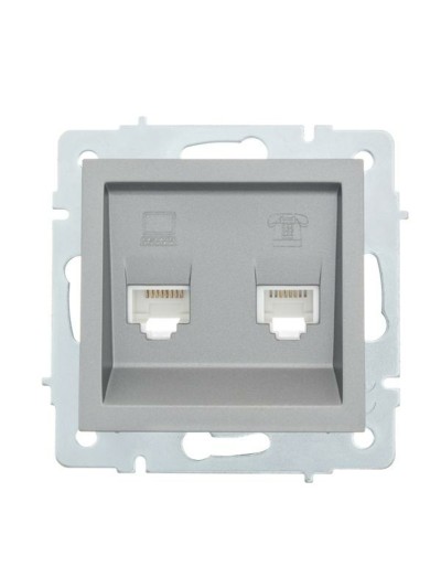 Розетка ПК + ТФ 2-м СП Vesna механизм платина Lezard 742-3588-143