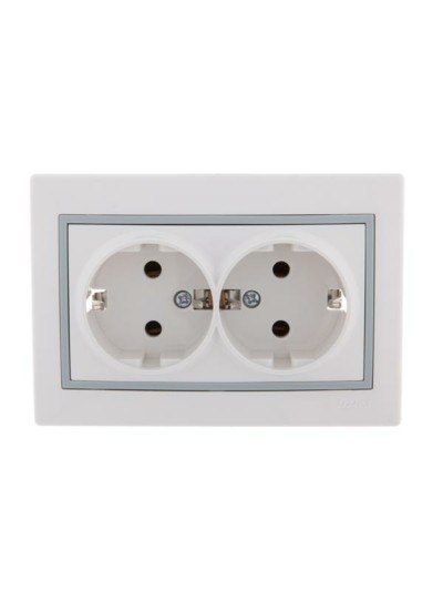 Розетка 2-м СП Mira 16А IP20 с/з с сер. вставкой керамика бел. Lezard 701-0215-127