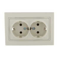Розетка 2-м СП Mira 16А IP20 с/з со вставкой керамика крем. Lezard 701-0303-127