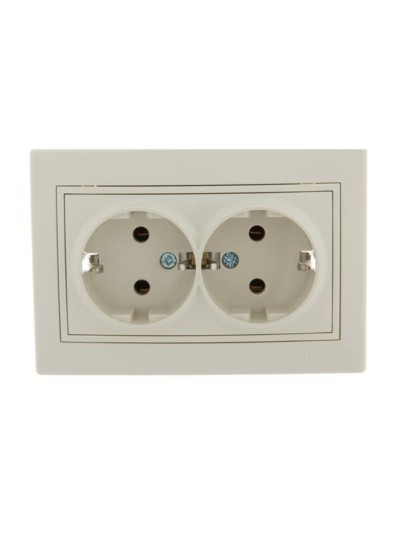 Розетка 2-м СП Mira 16А IP20 с/з со вставкой керамика крем. Lezard 701-0303-127