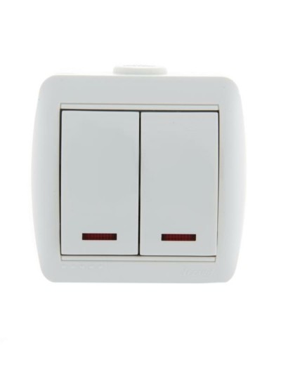 Выключатель 2кл. ОП Nata 10А IP20 с инд. бел. Lezard 710-0200-112