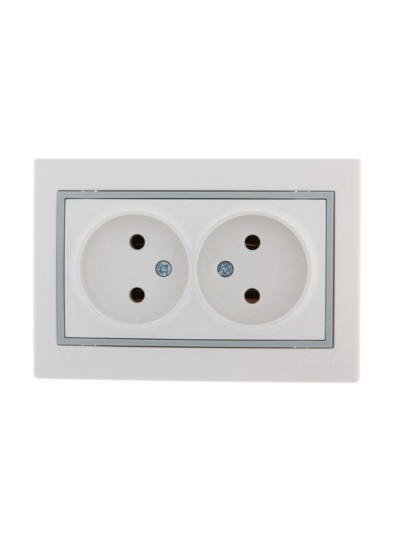 Розетка 2-м СП Mira 16А IP20 с сер. вставкой керамика бел. Lezard 701-0215-128