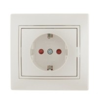 Розетка 1-м СП Mira 16А IP20 с/з защ. шторки со вставкой керамика жемчуж./бел. перламутр. Lezard 701-3030-124