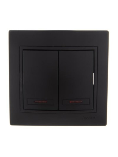 Выключатель 2кл. 1п СП Mira 10А IP20 с инд. со вставкой черн. бархат Lezard 701-4242-112