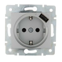 Розетка 1-м СП Karina 16А с/з с заряд. устройством USB механизм матов. серебр. Lezard 707-4388-181