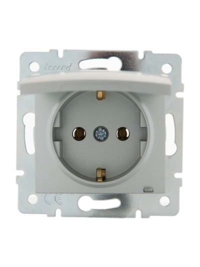 Розетка 1-м СП Karina с/з с крышкой термопласт механизм матов. серебр. Lezard 707-4388-123B
