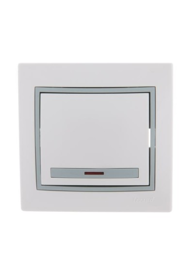 Выключатель 1кл. СП Mira 10А IP20 с инд. с сер. вставкой бел. Lezard 701-0215-111