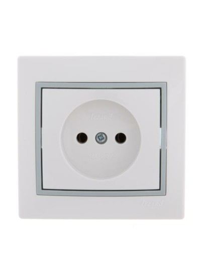 Розетка 1-м СП Mira 16А IP20 с сер. вставкой керамика бел. Lezard 701-0215-121