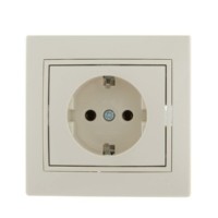 Розетка 1-м СП Mira 16А IP20 с/з со вставкой керамика крем. Lezard 701-0303-122