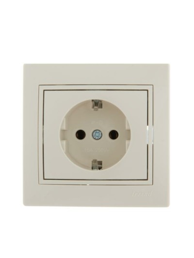 Розетка 1-м СП Mira 16А IP20 с/з со вставкой керамика крем. Lezard 701-0303-122