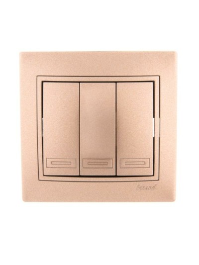 Выключатель 3кл. СП Mira 10А со вставкой свет. корич. перламутр. Lezard 701-3131-109