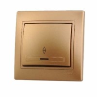 Переключатель 1кл. СП проходной Mira 10А IP20 с инд. со вставкой зол. метал. Lezard 701-1313-114