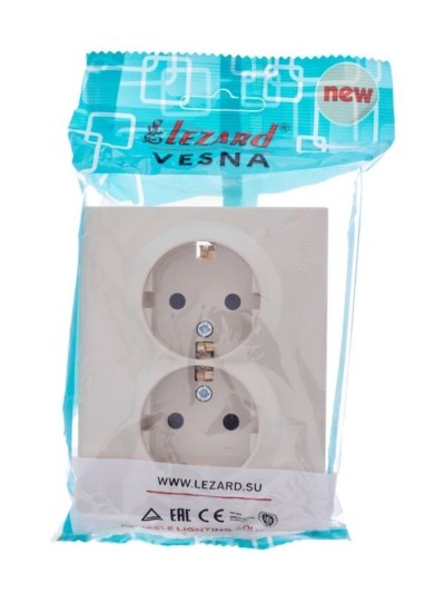 Розетка 2-м СП Vesna с/з со шторками ПБТ кремов. Lezard 742-0300-178B