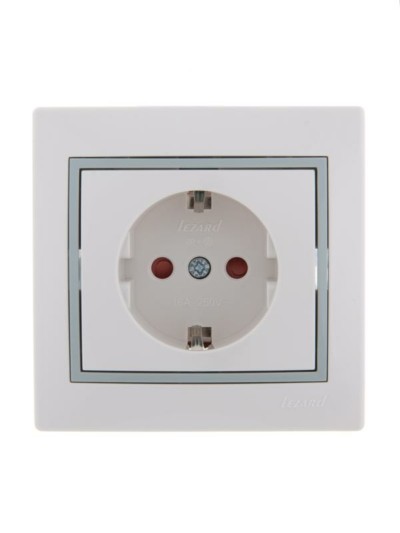 Розетка 1-м СП Mira 16А IP20 с/з защ. шторки с сер. вставкой керамика бел. Lezard 701-0215-124