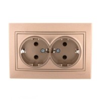 Розетка 2-м СП Mira 16А IP20 с/з со вставкой керамика свет. корич. перламутр. Lezard 701-3131-127