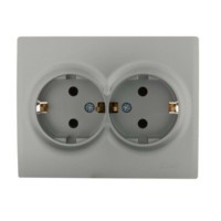 Розетка 2-м СП Karina с/з термопласт матов. серебр. Lezard 707-4300-127B