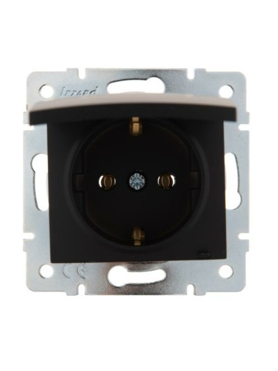 Розетка 1-м СП Karina с/з с крышкой термопласт механизм черн. бархат Lezard 707-4288-123B