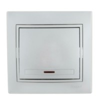 Переключатель 1кл. СП проходной Mira 10А с инд. со вставкой сер. метал. Lezard 701-1010-114