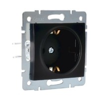 Розетка 1-м СП Karina с/з защ. шторки термопласт механизм черн. бархат Lezard 707-4288-124B