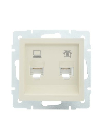 Розетка ПК + ТФ 1-м СП Vesna механизм крем. Lezard 742-0388-143