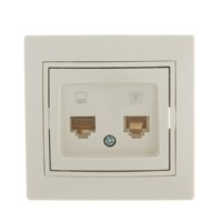 Розетка ПК + ТФ 2-м СП Mira RJ45 + RJ11 крем./крем.. Lezard 701-0303-143