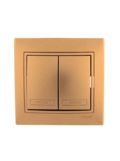 Выключатель 2кл. СП Mira 10А IP20 со вставкой зол. метал. Lezard 701-1313-101