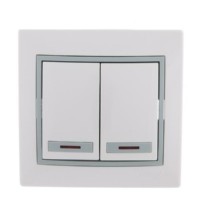 Выключатель 2кл. СП Mira 10А IP20 с инд. с сер. вставкой бел. Lezard 701-0215-112