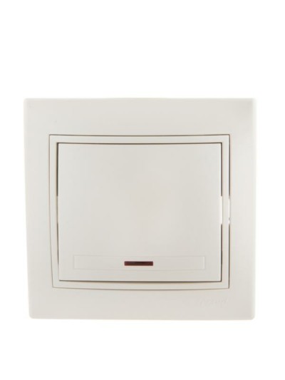 Выключатель 1кл. СП Mira 10А IP20 с инд. со вставкой жемч./бел. перламутр. Lezard 701-3030-111