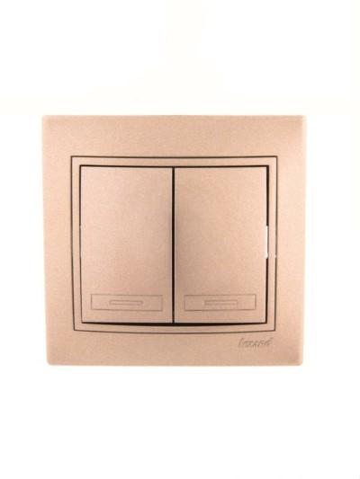 Выключатель 2кл. СП Mira 10А IP20 со вставкой свет. корич. перламутр. Lezard 701-3131-101