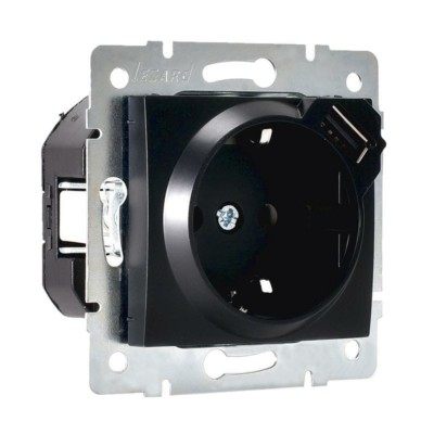 Розетка 1-м СП Karina 16А с/з с заряд. устройством USB механизм черн. бархат Lezard 707-4288-181