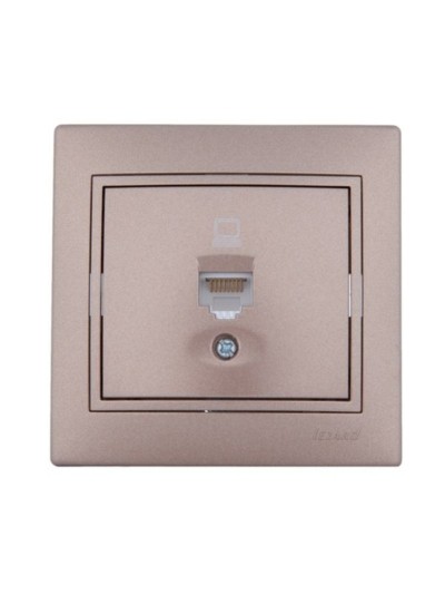 Розетка ПК 1-м СП Mira RJ45 16А IP20 со вставкой свет. корич. перламутр. Lezard 701-3131-139