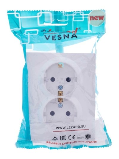 Розетка 2-м СП Vesna с/з со шторками ПБТ бел. Lezard 742-0200-178B