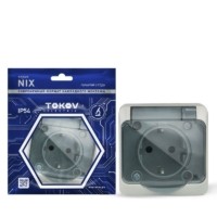 Розетка 1-м ОП Nix 16А IP54 250В с/з с прозр. крышкой сер. Tokov Electric TKE-NX-R1Z-C06T-IP54