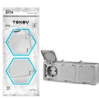 Розетка 3-м ОП Dita 16А IP54 250В с/з с сер. крышкой сер. Tokov Light TKL-DT-R3Z-C06-IP54