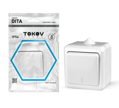 Переключатель 1-кл. ОП Dita IP54 10А 250В бел. Tokov Light TKL-DT-P1-C01-IP54