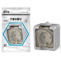 Розетка 1-м ОП Dita 16А IP54 250В с/з с прозрачн. крышкой сер. Tokov Light TKL-DT-R1Z-C06T-IP54