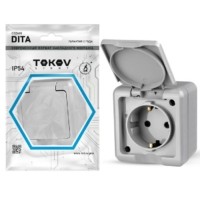 Розетка 1-м ОП Dita 16А IP54 250В с/з с крышкой сер. Tokov Light TKL-DT-R1Z-C06-IP54