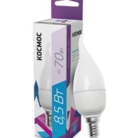Лампа СДЛ CW 8.5Вт свеча на ветру 6500К холод.бел. E14 220В Космос LkecLED8.5wCWE1465