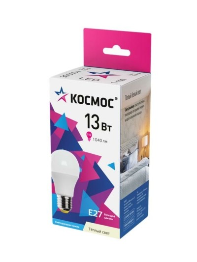 Лампа СДЛ А60 13Вт Е27 6500К 220В Космос LkecLED13wA60E2765
