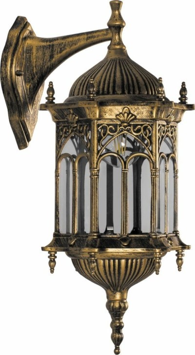 Светильник садово-парковый Feron PL113 шестигранный на стену вниз 60Вт 230В E27 черное золото