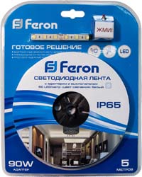 Лента светодиодная Feron LS607, готовый комплект 5м 60SMD(5050)/м 14.4Вт/м IP65 12V 6500К,ДЕМО-УПАКОВКА