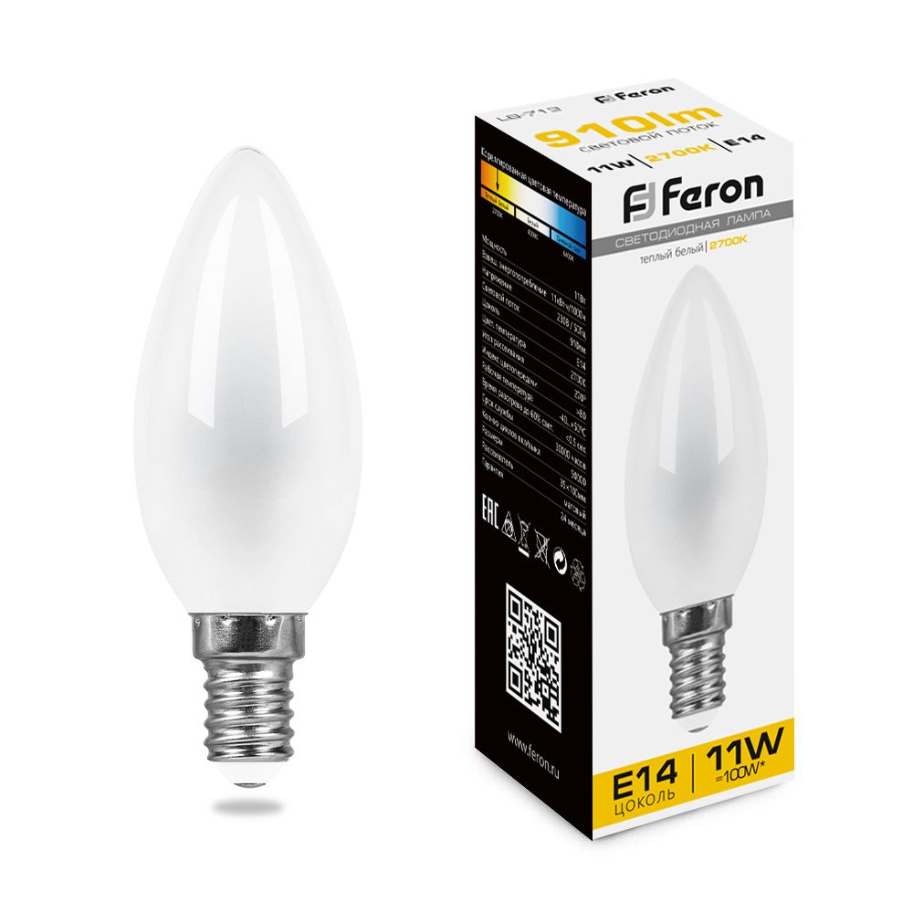 Лампа СДЛ Feron LB-713 свеча E14 11Вт 2700K