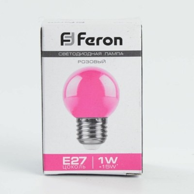 Лампа СДЛ Feron LB-37 Шарик E27 1W розовый — изображение 2