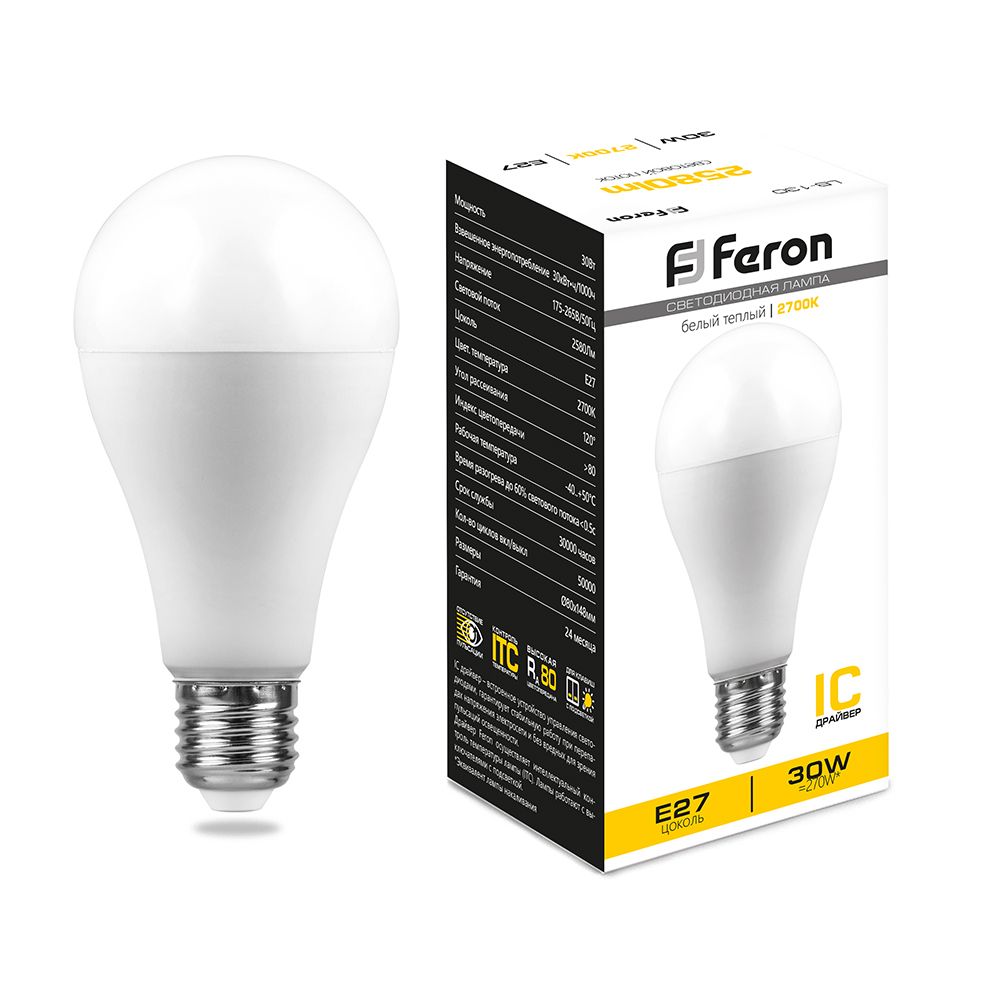 Лампа СДЛ Feron LB-130 Шар E27 30W 2700K — изображение 2